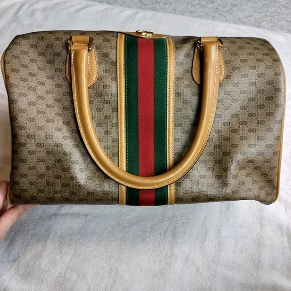 Authentic Vintage Gucci Micro GG Supreme Boston Bag Web Stripe Pristine Interior - Picture 14 of 15